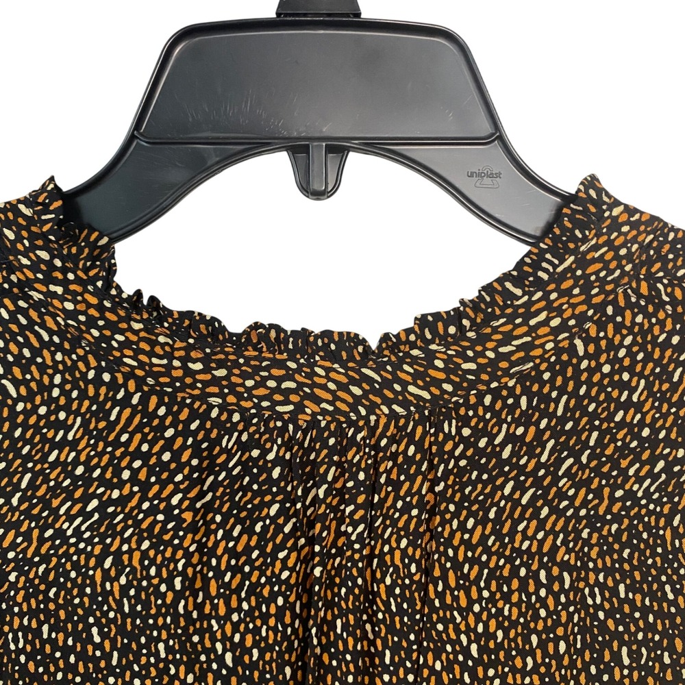 Aura The Label Women Small Black Orange Dotted Tiered Ruffle Neck Midi Dress NEW - Picture 8 of 14